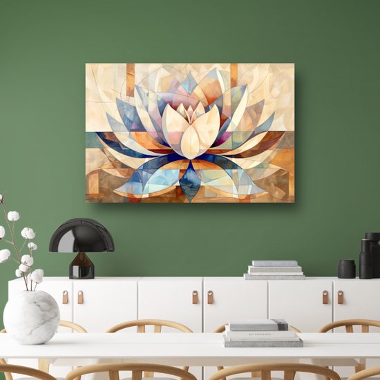 Tableau Lotus - Tableaux de Bloem - Peinture sur toile Géométrie - Décoration murale moderne - Toile avec cadre - Toile d'art mural avec cadre 60x40 cm
