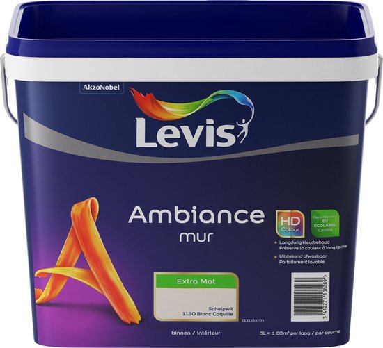 Pot de peinture Levis Ambiance Mur Extra Mat couleur coquille d'œuf.