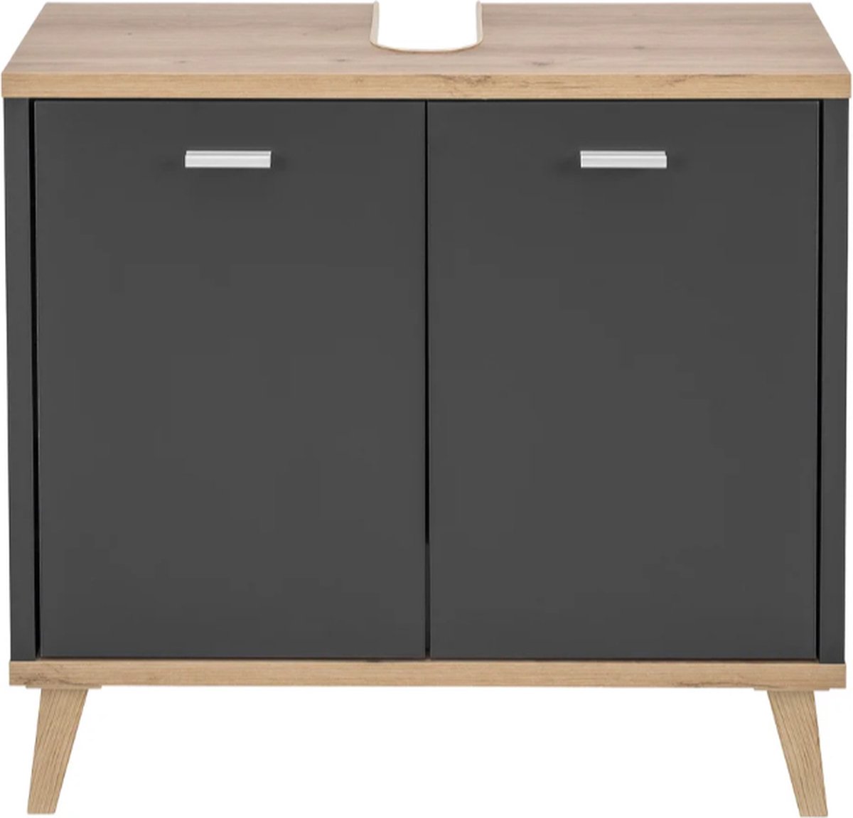 Wastafelonderkast Corfu | Modern Design | Eiken-imitatie | 60,5x28x55 cm | Metalen Grepen