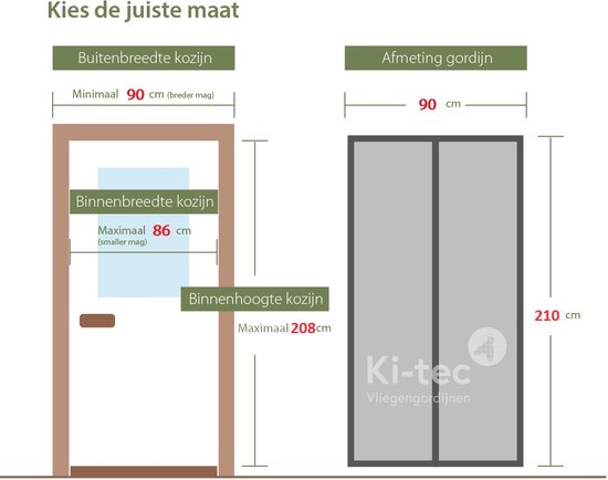Ki-tec® Magnetisch Vliegengordijn 90x210 cm – Zelfsluitend – Sterke Magneten – 30 Maten – KD14