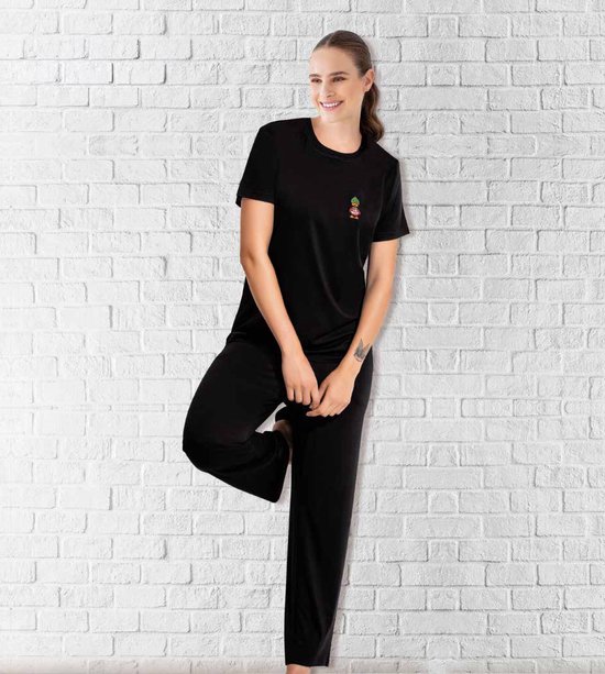 Ekouaer Pyjama dames lange tweedelige pyjama satijn huispak korte mouwen pyjama set, S-XXL, bruin, XL