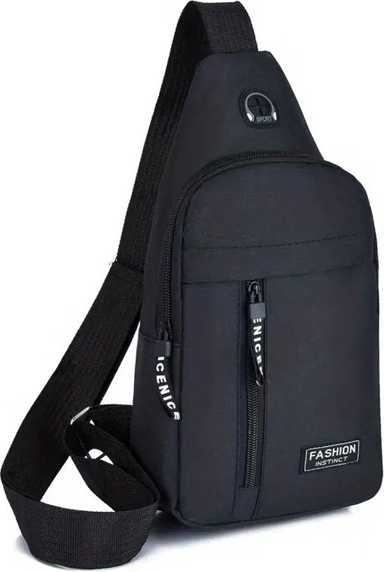Crossbody Tas Heren I Schoudertas I Heuptas I Sling Bag I Met Hoofdtelefoon Kabel Opening I Anti Diefstal I Waterafstotend I Zwart