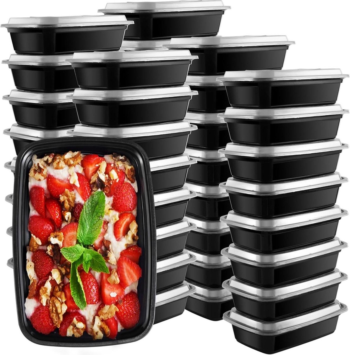 Meal Preparation Container Lunch Bento Fruit Box with Lids 50 Pack 945ml Portable Food Storage Containers for Kitchen Takeaway Camping Microwave Picnic Box