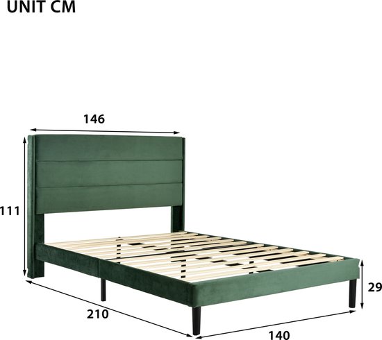 KOMHTOM Lit double 140x200 cm avec sommier à lattes et tête de lit Lit scandinave pour adulte Lit capitonné Vert