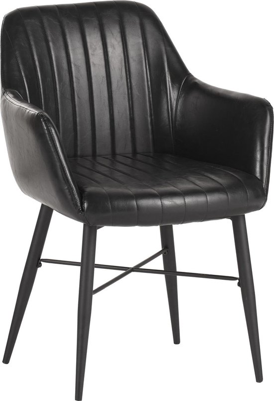 Colenis® - Chaise de salle à manger Herbert - Set de 6 - Zwart - Cuir PU - Pieds noirs - Industriel