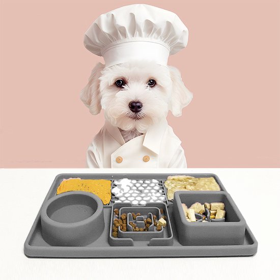 Colorful Sun® Tapis de léchage en silicone - Tapis de léchage pour chien - Tapis de léchage pour chat - 1 pièce - Slowfeeder - Tapis d'alimentation pour chien - Tapis anti-reniflement pour chien - Tapis de léchage pour chien - Gris