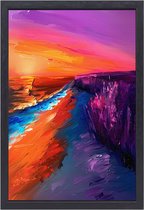 Zonsondergang schilderij - Natuur schilderijen - Muurdecoratie Water - Klassieke schilderijen - Schilderijen canvas met baklijst - Kunst aan de muur canvas met baklijst 60x90 cm
