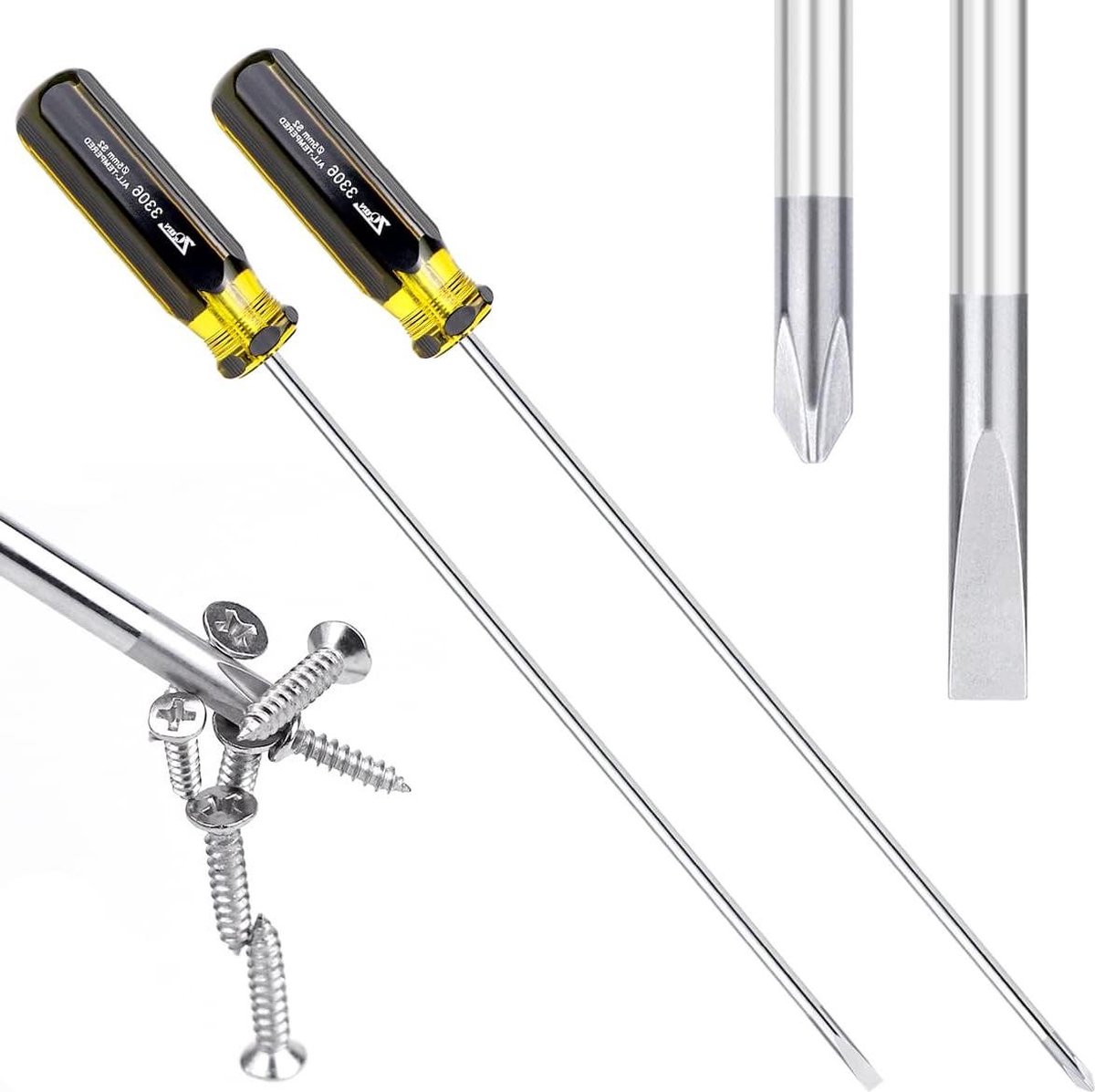 15 inch lange sleuf- en kruiskopschroevendraaier set - magnetisch - hoge sterkte - 2 stuks