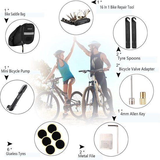 Kit Réparation Pneu Vélo + Sacoche Étanche - 18 Rustines, Démonte-Pneus, Support Smartphone