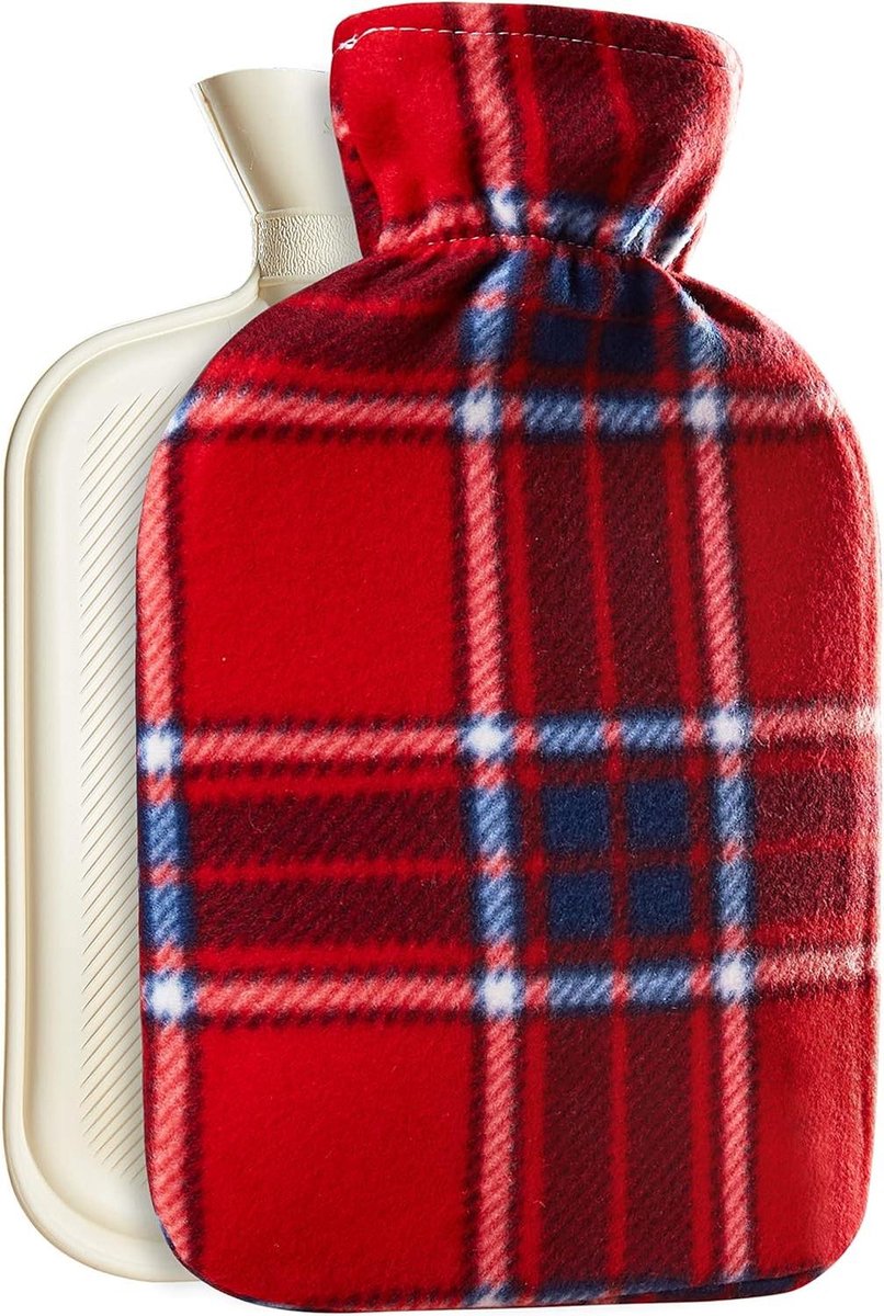 Bol.com 2 Liter Warmwaterkruik Met Fleece Hoes - Rood Geruit aanbieding