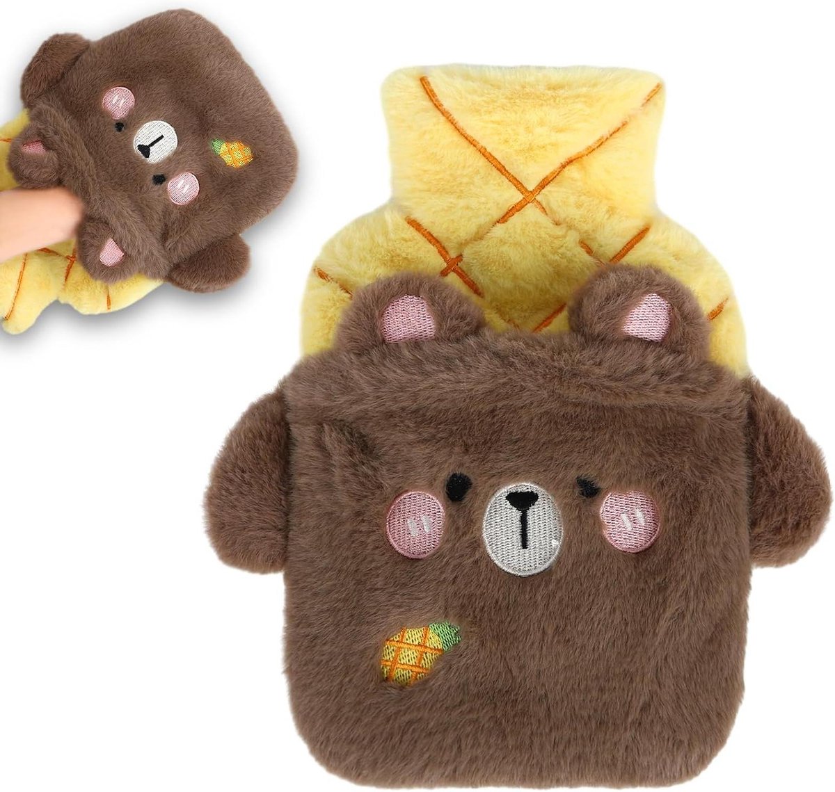 Bol.com Imitatiebont warmwaterfles - 1 liter rubberen warmwaterzak voor huisdieren - ideaal cadeau - bruin/geel aanbieding