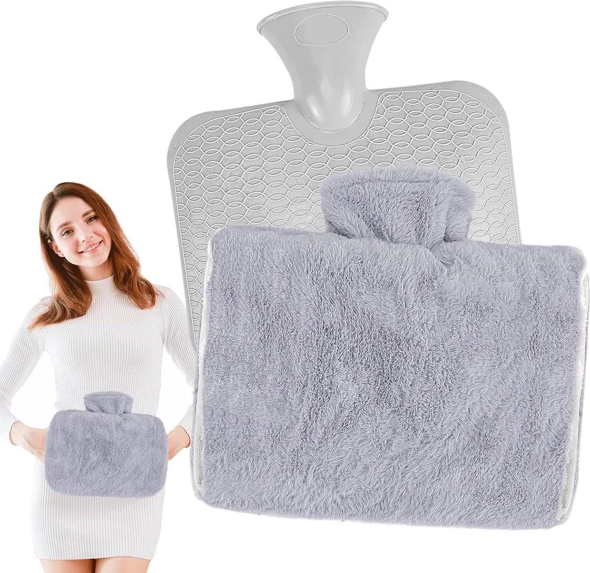 Bol.com Wollige warmwaterkruik 15L - Grijs - Handwarmer met kangoeroezak - Voor kinderen en volwassenen aanbieding