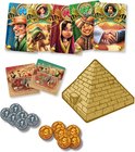 Bordspel Kamelenrace met piramide, gekleurde kamelen, palmbomen en munten.