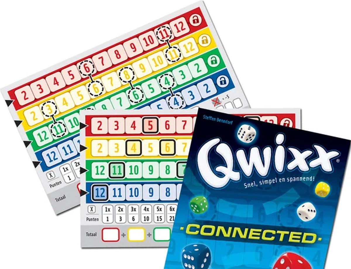 White Goblin Games - Qwixx Connected - Dobbelspel - 2 tot 5 spelers - Voor de hele familie - uitbreiding - Extra scoreblokken met nieuwe uitdagingen — afbeelding 3