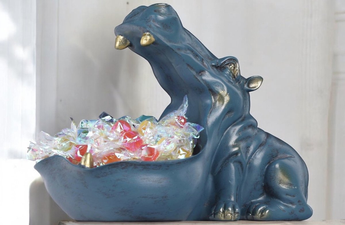 Hippo standbeeld thuis hars nijlpaard beeldje leuke snoep schotel, sleutelkom, grote mond nijlpaard standbeeld sculptuur tafel opslag mand kunst decoratie diversen container opbergdoos, L Type 7