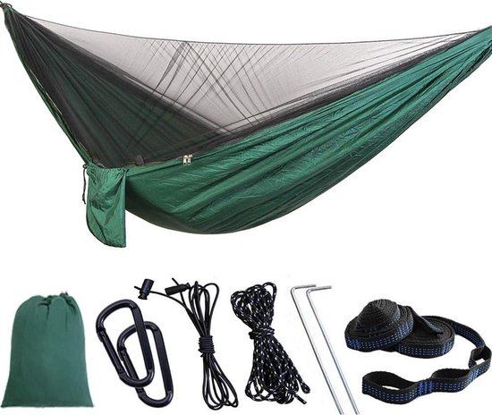 102.36×55.12 inch Campinghangmat met klamboe - 210T Sneldrogend Parachute Nylon Lichtgewicht draagbare reishangmat voor buiten, backpacken, kamperen, wandelen-M