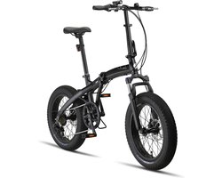 Pacto One Vouwfiets Zwart Shimano 6v Plooifiets Fatbike 20 inch Aluminium Phatbike Voorvorkvering