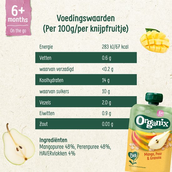 Organix Knijpfruit Maandbox 6+ Maanden - 30 stuks - 100% Biologische babyvoeding - Knijpzakjes van Organix — afbeelding 4