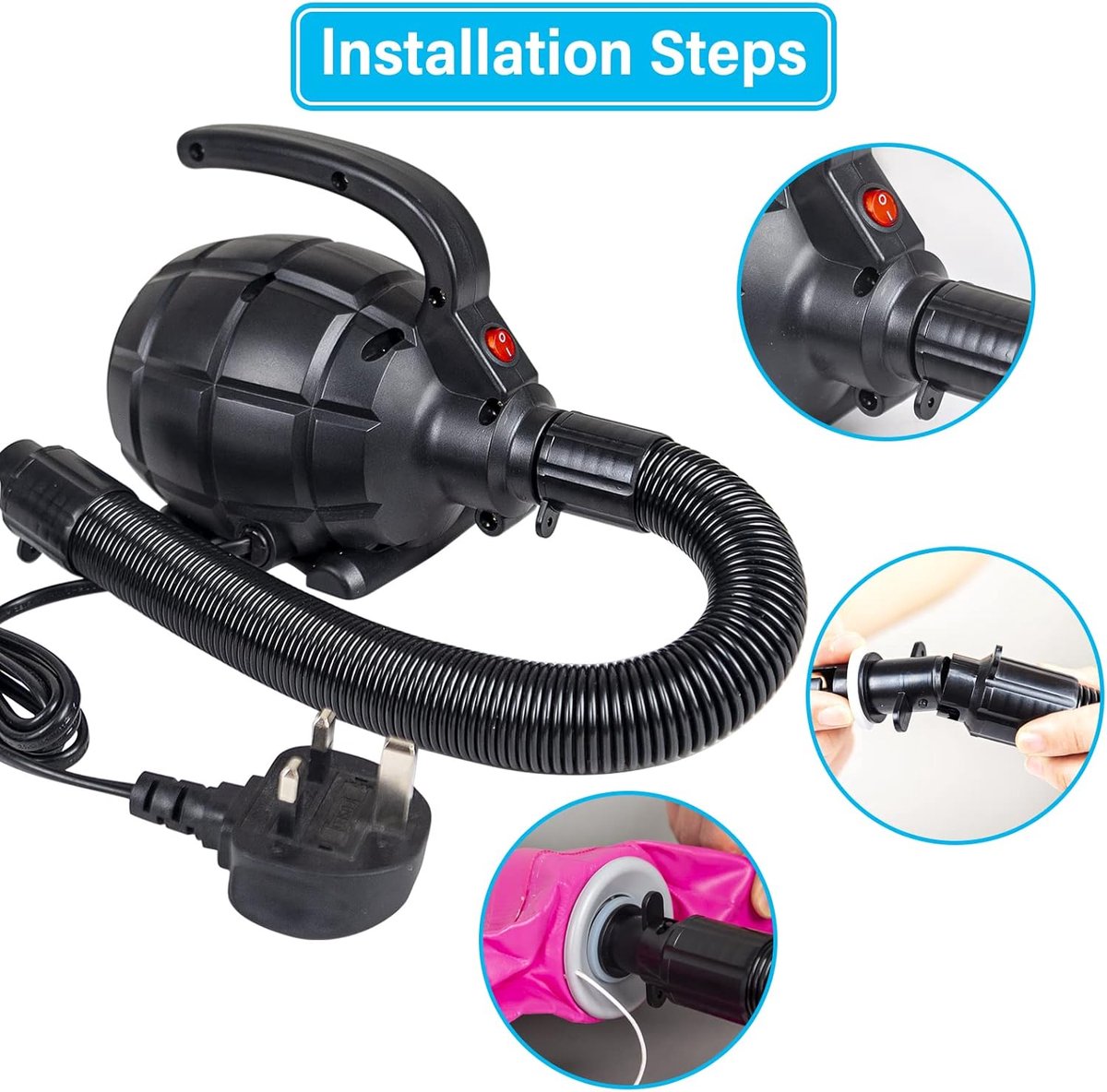 Pompe à Air électrique 600W Haute Pression - 1600 L/min - Gonflage Rapide Matelas, Piscine, Bateau - 4 Buses Incluses - Prise EU