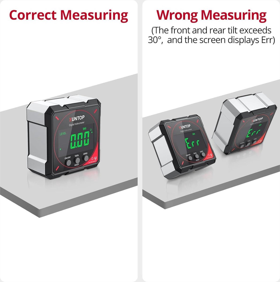XUNTOP 4 * 90° Oplaadbare Digitale Inclinometer met LCD Scherm IP54