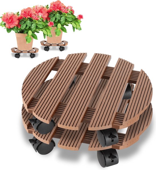 vidaXL Plantenroller 2 st. WPC : Kleur - Bruin / Rond, Afmeting - 30 x