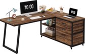 TRIBESIGNS Hoekbureau - Bureau - Game Bureau met 3 lades - Gaming bureau - L vormig bureau - Computertafel - Industrieel - Rustiek Bruin - 135 x 100 x 75 cm
