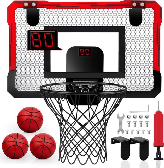 YIMORE Basketballkorb Indoor Kinder, Elektronische Anzeigetafel Mini Basketballkorb fürs Zimmer, Indoor Outdoor Basketball Korb mit 3 Bällen und Pumpe, Basketball Geschenke für Kinder ab 3 Jahren