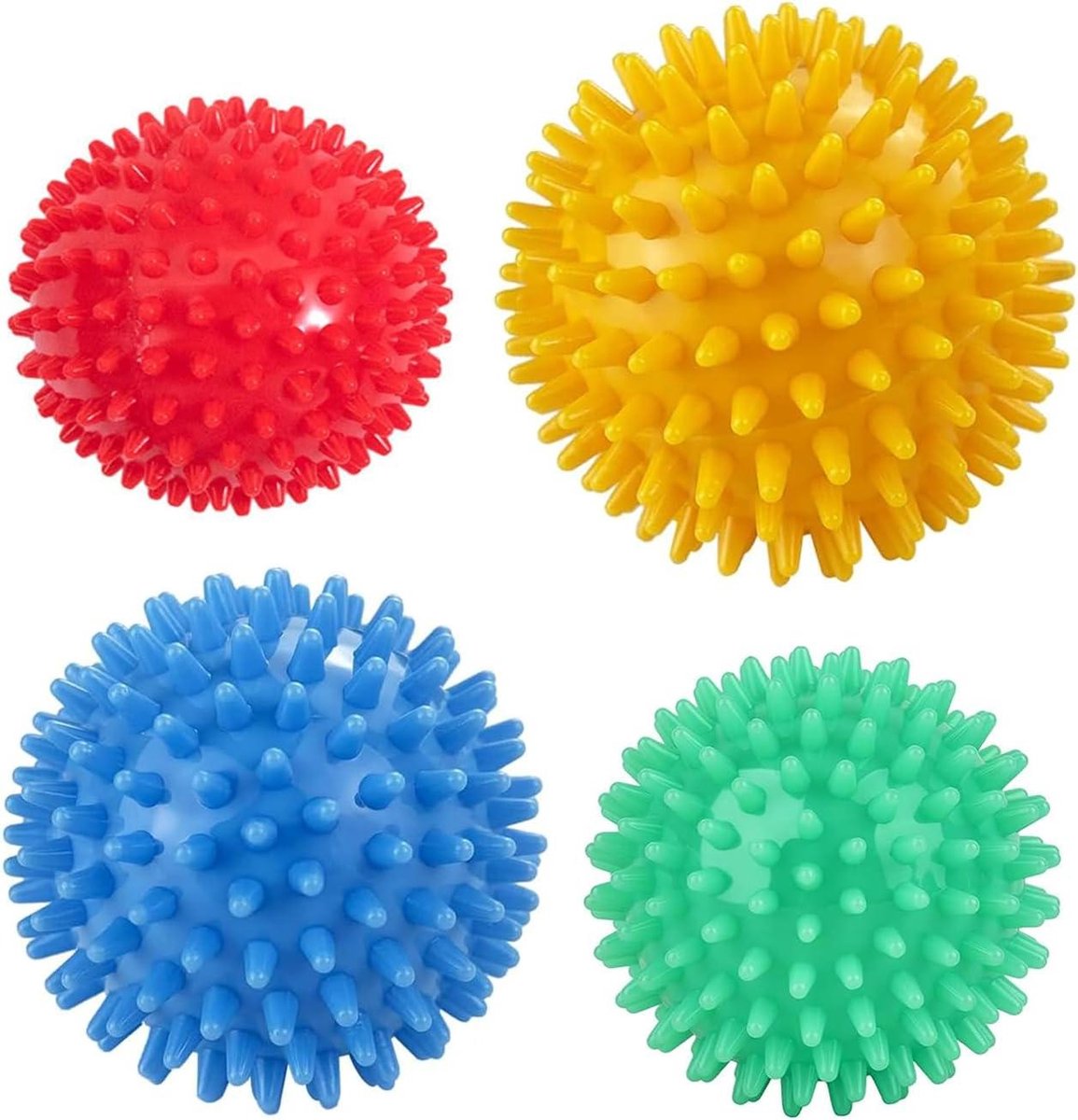 Massageballen set van 4 - egelbal hard voor reflexzones - anti-stress plantaire fasciitis ontspanning - pijnverlichting voor benen, voeten, handen en rug