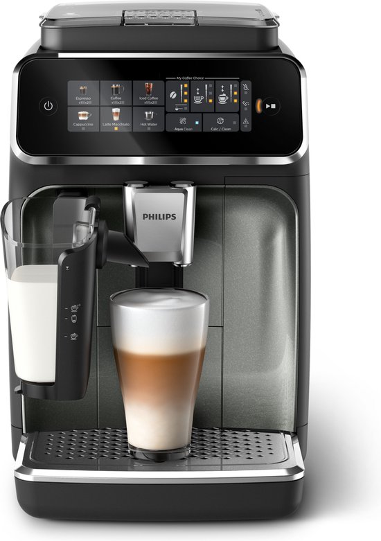 Philips 3300 Series LatteGo EP3349/70 - Espressomachine - 5 Soorten Koffie + Heet Water - Black Panthera - + AquaClean Filter