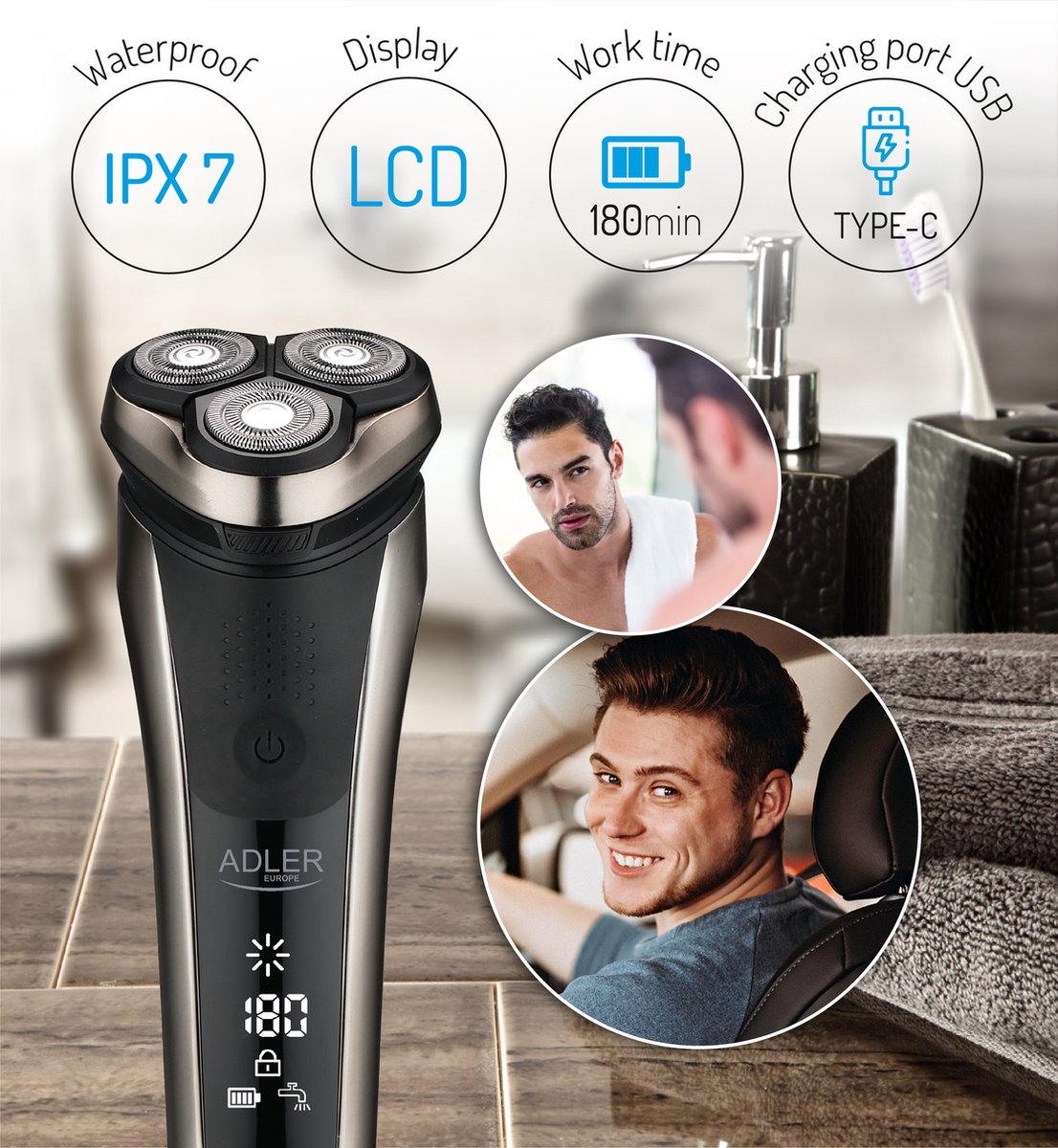 Adler AD 2933 - Elektrisch scheerapparaat - 3 koppen - afbeelding 2