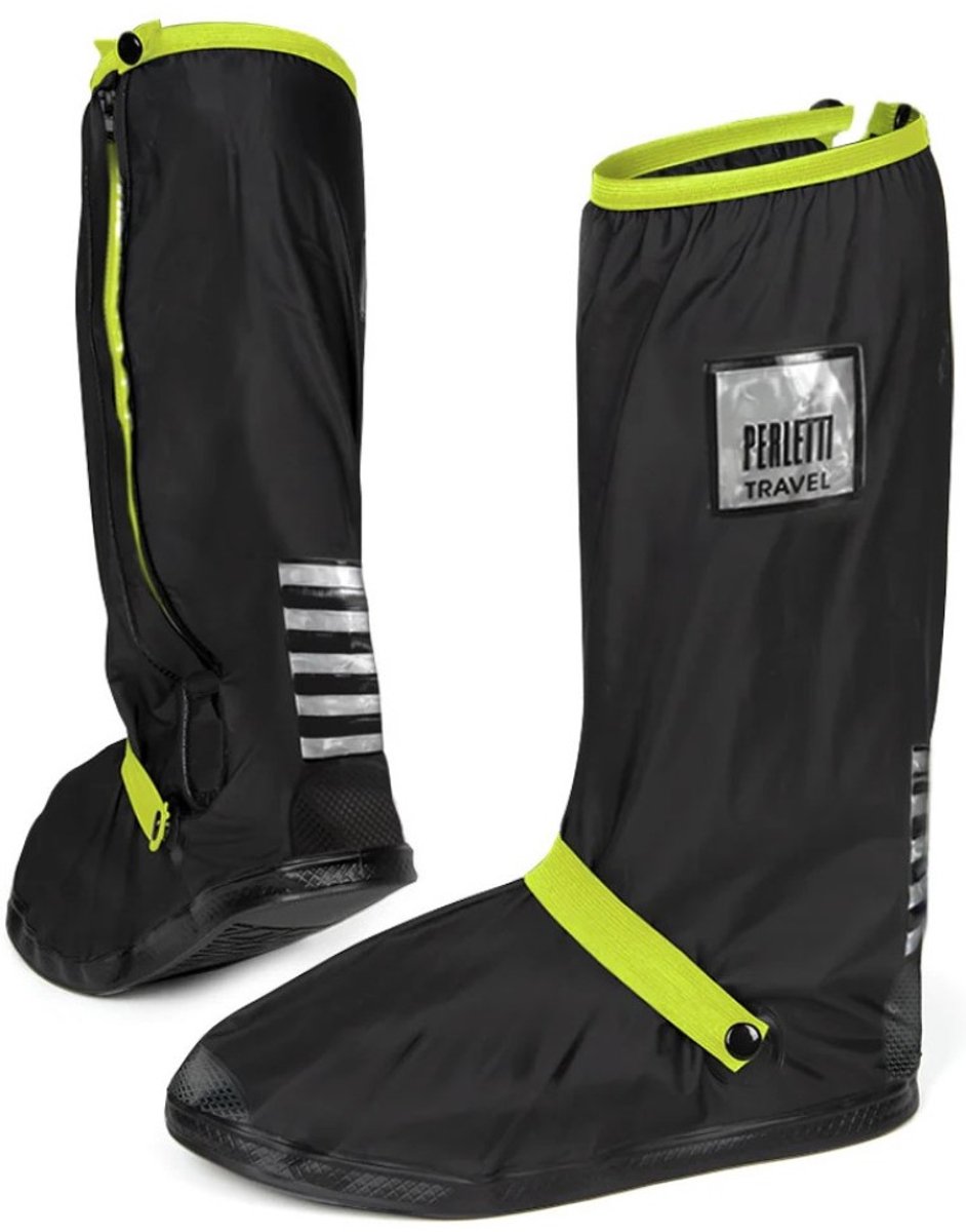 Zwart met neon gele band hoge regenoverschoenen (Shoe Cover) van Perletti M