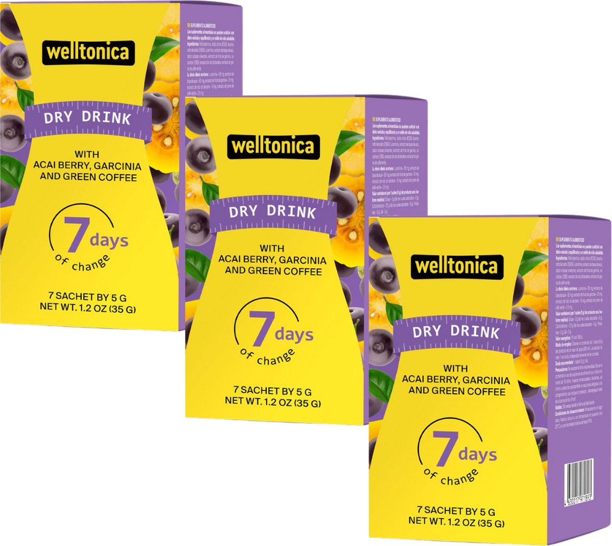 Goedkoopste Welltonica - afslanken - afvallen - snel afvallen - vetverbrander - sachets - 21 dagen kuur - Garncinia - Acai Berries - Burdock Root - L-Carnitine 2 1
