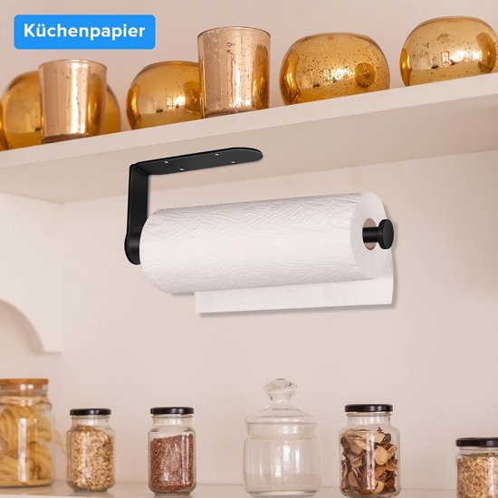 Keukenrolhouder zonder boren, bediening met één hand, keukenpapierhouder, zwart
