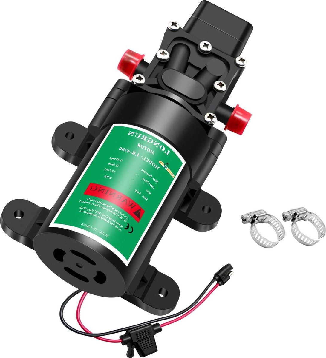 12V DC Waterpomp Zelfaanzuigende Waterpomp 3L-Min 65PSI 4.5Bar Hogedruk Membraanpomp - Drukschakelaar Caravan Waterpomp - Hogedruk Waterpomp voor Camper Caravan - Boten Gazon