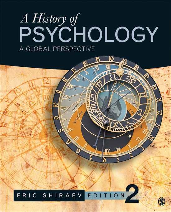 Couverture de "A History of Psychology: A Global Perspective", présentant une horloge astrologique détaillée sur une carte du monde. "Eric Shiraev Edition 2" est visible.