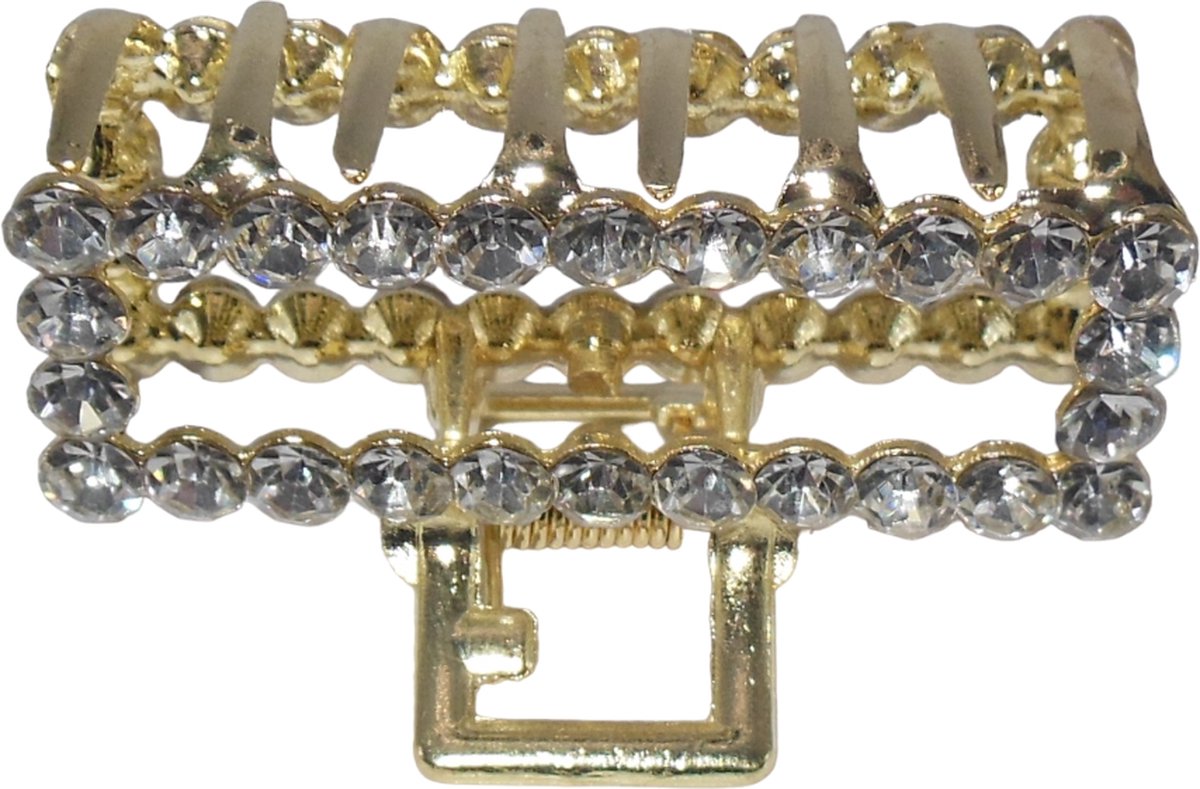 Haarklem met strass rechthoekig goudkleur