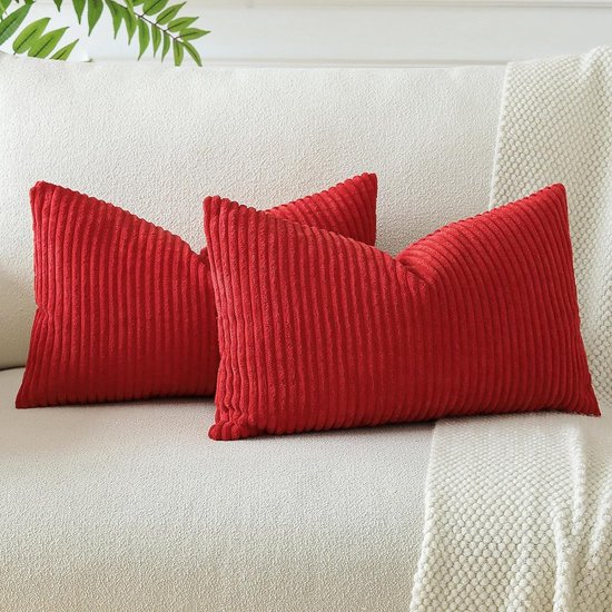 Set van 2 Boho Corduroy Kussenhoezen in Crème, 40 x 60 cm, Fluffy Decoratieve Kussens