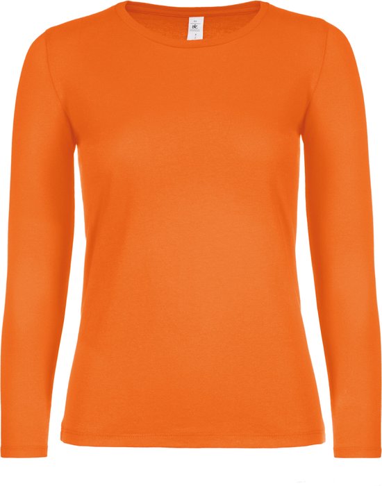T-shirt Femme XXL B&C Col rond Manche longue Orange Katoen