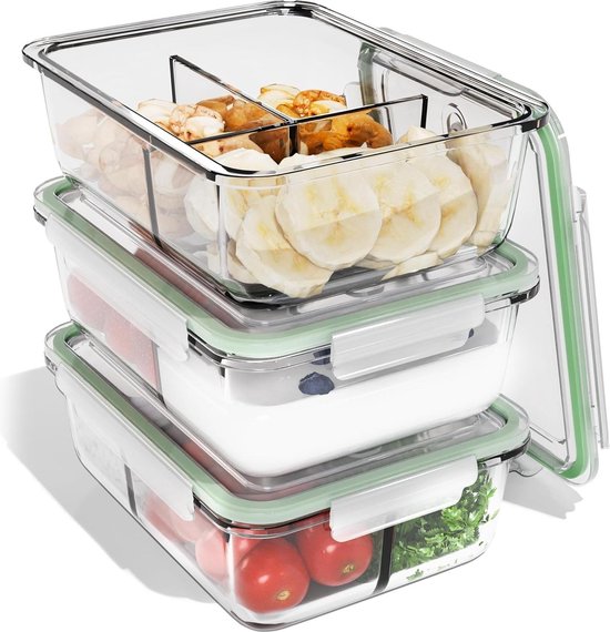 Foto: Meal prep boxen van glas met 3 vakken geschikt voor vaatwasser magnetron en oven vershouddozen voor gezonde voeding 3 x 1000 ml classbach c fhdm 4021 g meal prep