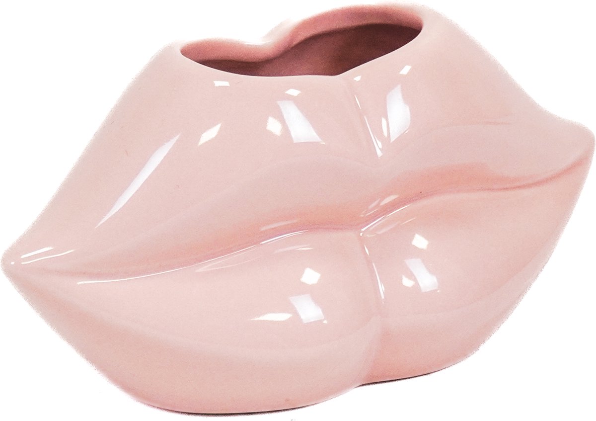 Housevitamin Lips Don't Lie Vaas - Bloempot Licht Roze - Dopamine Decor - 15,5x6,5x7,5cm