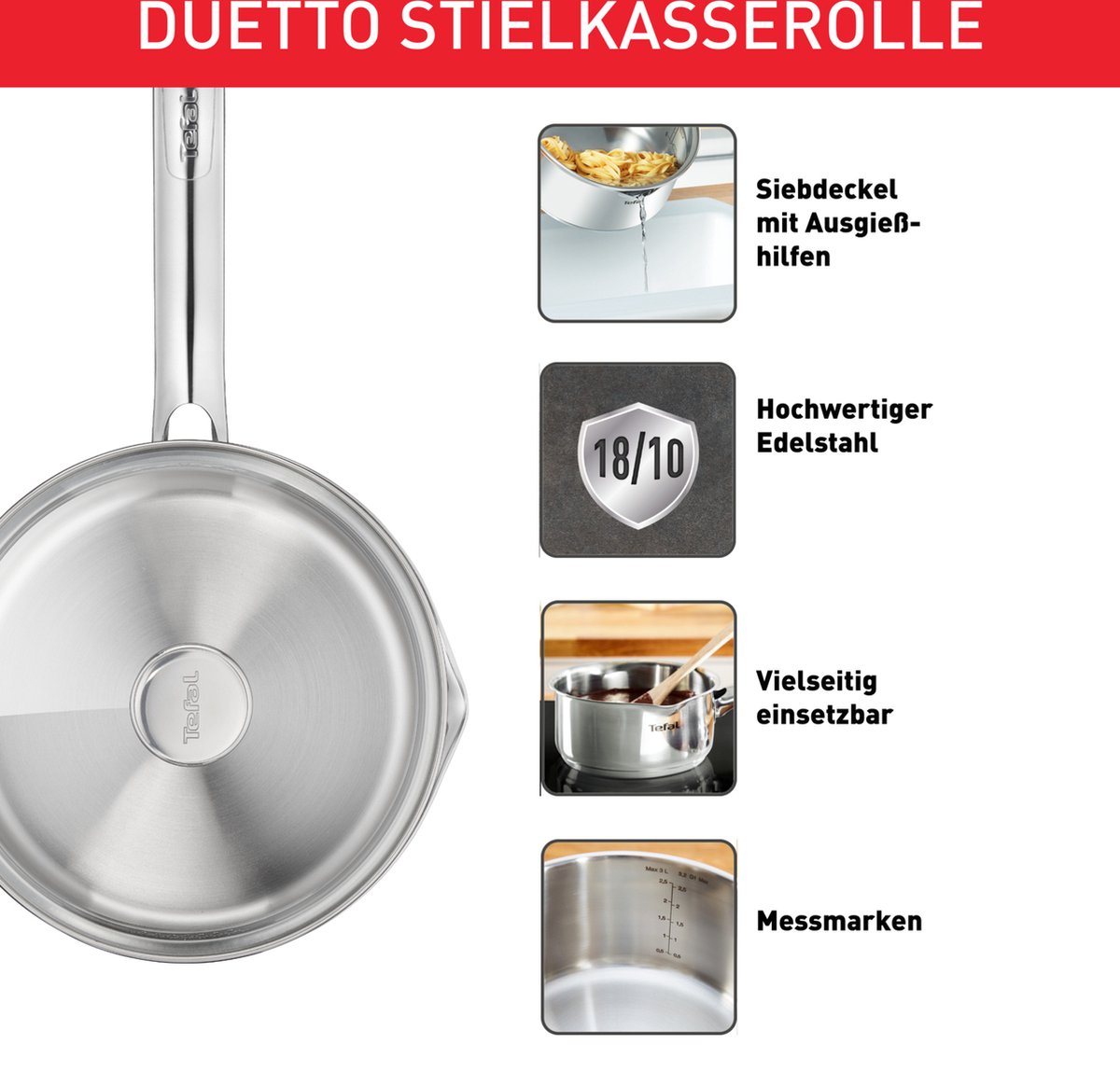 Tefal H816S6 Infinite 6-delige Pannenset Steelpan 16 Cm, Kookpannen 20 Cm Deksels 16 Cm Kookpotten  57624522
