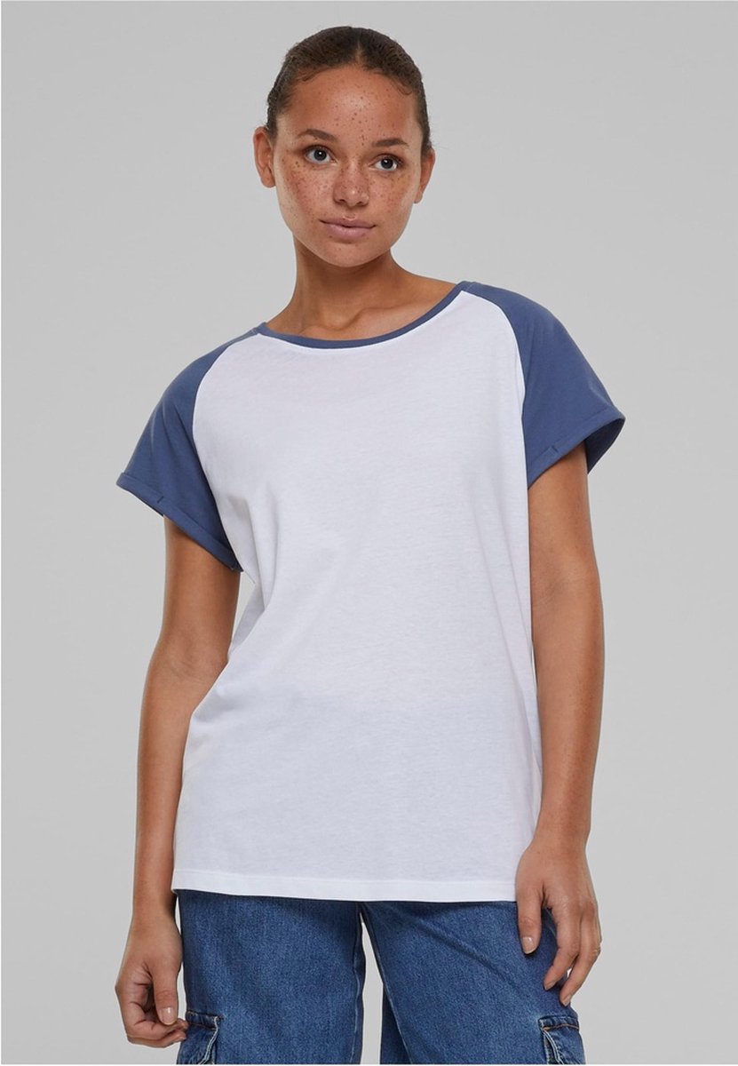 Urban Classics - Contrast Raglan Dames Tshirt - L - Wit/Blauw