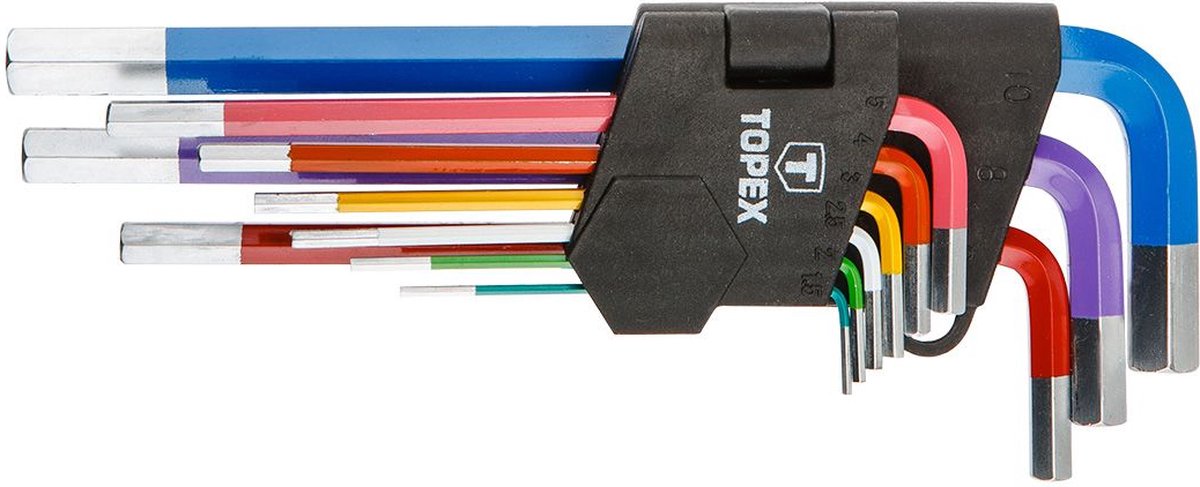 INBUSSLEUTEL SET GEKLEURD - 9 DLG - 1.5 T/M 10 MM - CHROOM-VANADIUMSTAAL - ZESKANTSLEUTELSET / STIFTSLEUTELSET