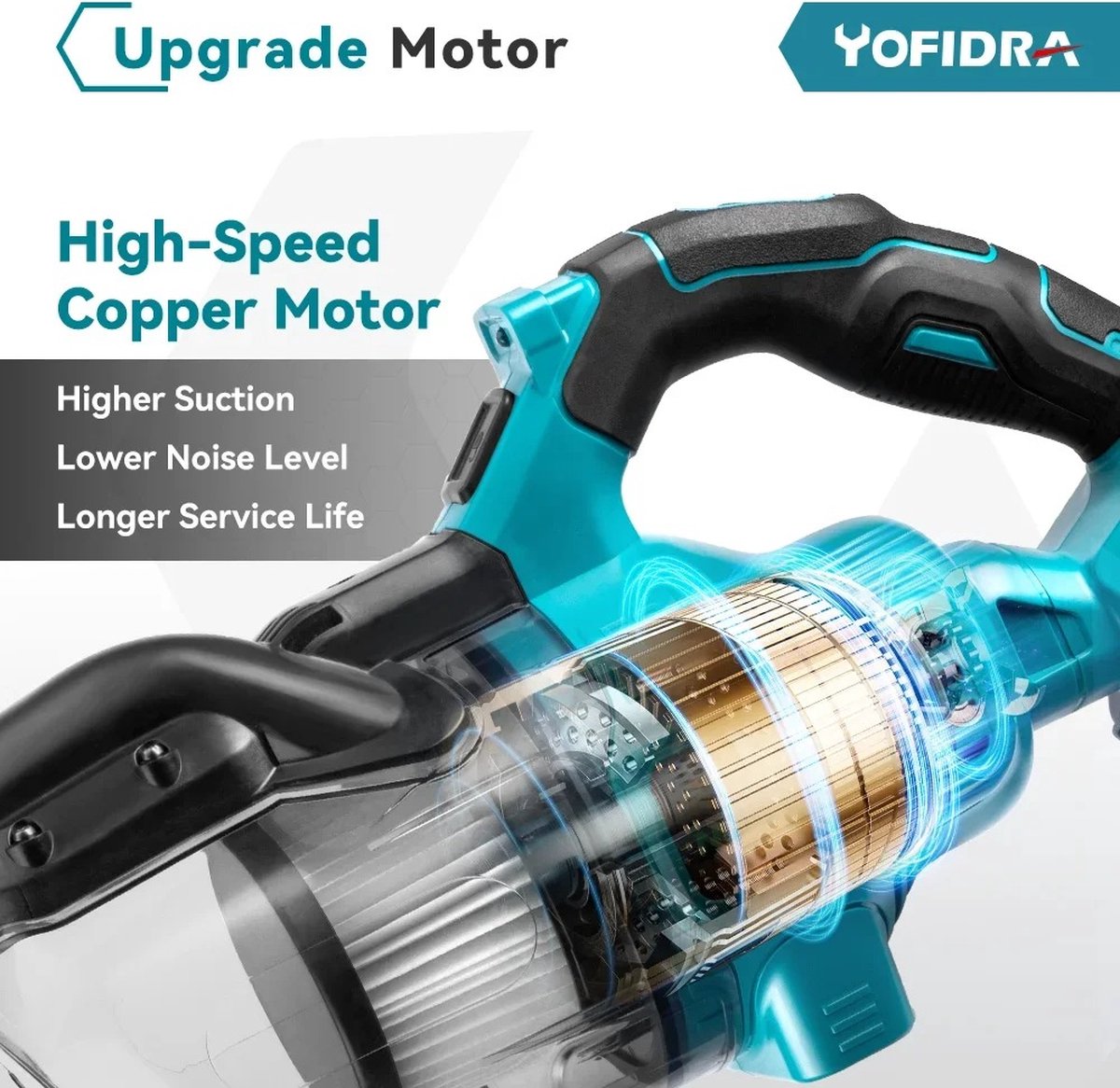Vevor Draadloze Handstofzuiger met 2 Batterijen 1000W Blauw - afbeelding 3