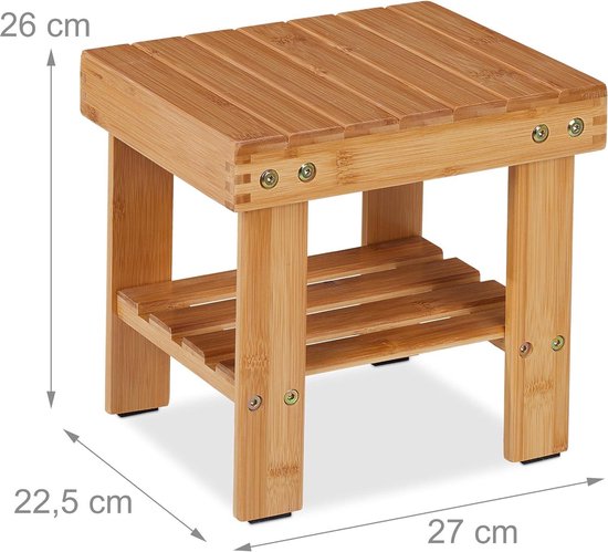 Relaxdays badkamerkruk met wasmand en kussen, hocker met opbergruimte HBD: 52 x 49 x 49 cm, walnotenhout, natuur