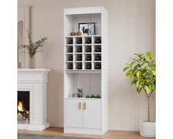 Sweiko Wijnkast, een Witte verticale kast geschikt voor wijnliefhebbers, met 16-wijnvakken van 180 centimeter hoog. Restaurant hoge houten planken, woonkamer planken, hoekkasten, zijpanelen Sweiko Wijnkast, een Witte verticale kast geschikt voor wijnliefhebbers, met 16-wijnvakken van 180 centimeter hoog. Restaurant hoge houten planken, woonkamer planken, hoekkasten, zijpanelen