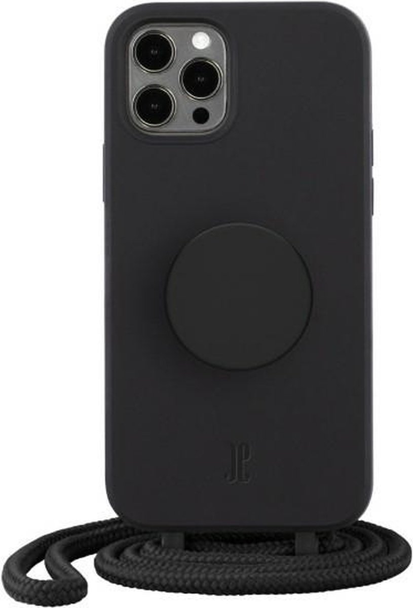 Just Elegance Hard Case Back Cover met PopGrip en koord voor Apple iPhone 12 Pro Max - Zwart
