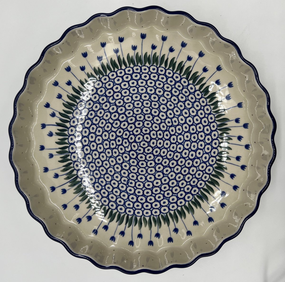 Bunzlau keramiek quichevorm 28 cm blauwe tulp