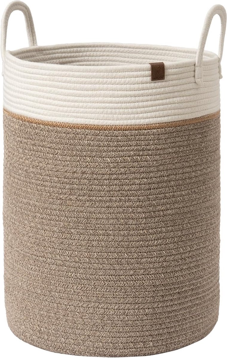 Goedkoopste Gevlochten mand, katoenen touw, opbergmanden, grote katoenen mand, wasmand voor deken, kinderspeelgoed, S-wasmand voor kinderkamer, 58 liter, mokka