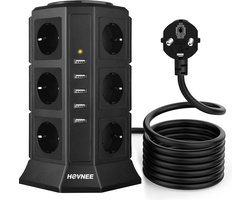Vertical Power Strip with 12 Sockets and 5 Fast USB Connections Extension Cable 2 m with Security and Switch Multiple Base Safety Lock 2500 W/10 A (17-EN-1)